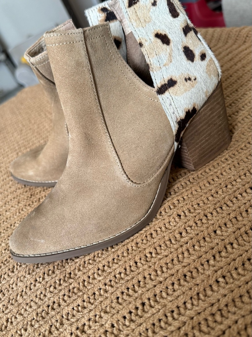 naughty monkey Tan Suede Ankle Boot with Leopard Haircalf Heel